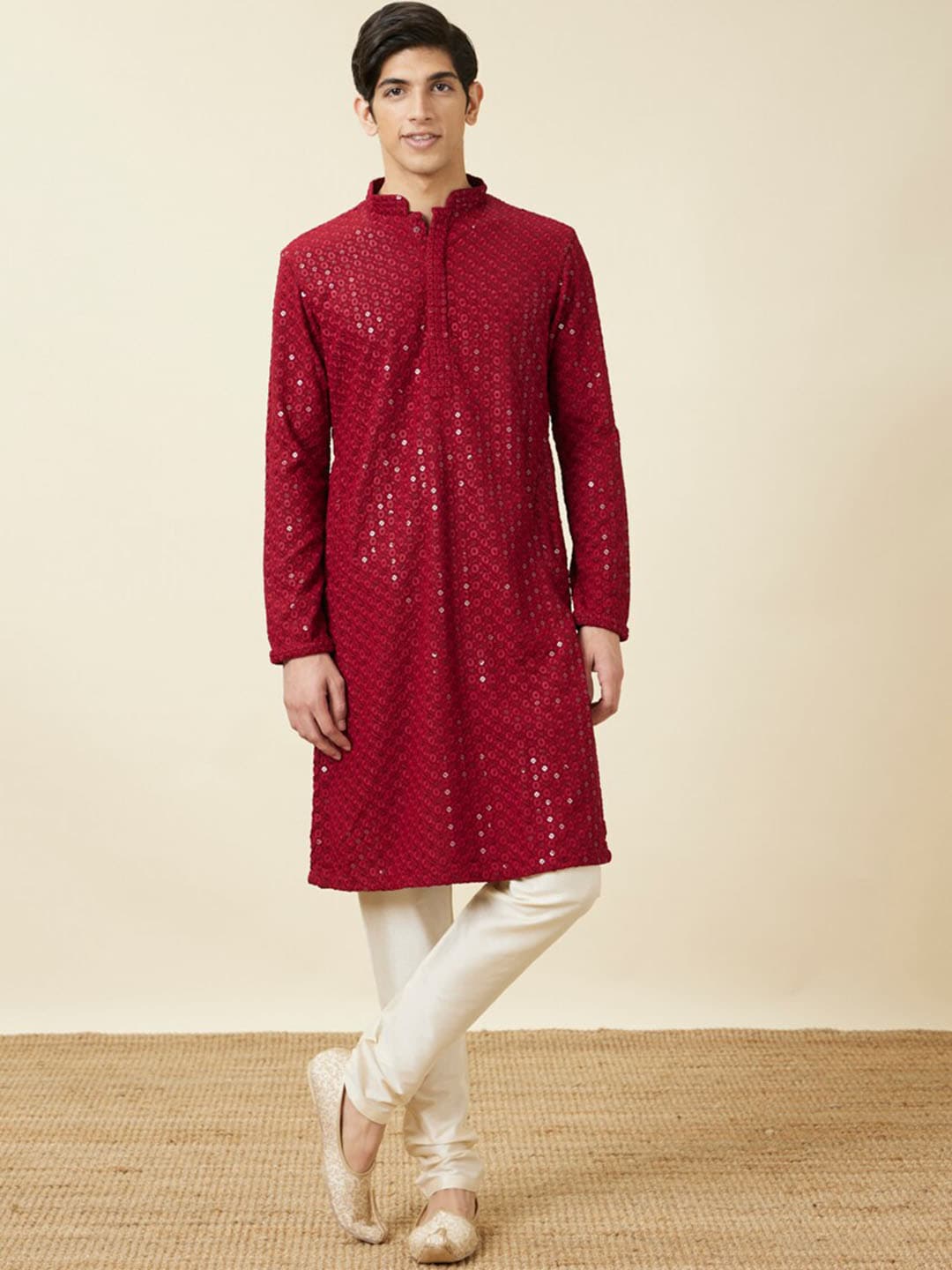 Manyavar Floral Chikankari Embroidered Kurta With Pyjamas - Distacart