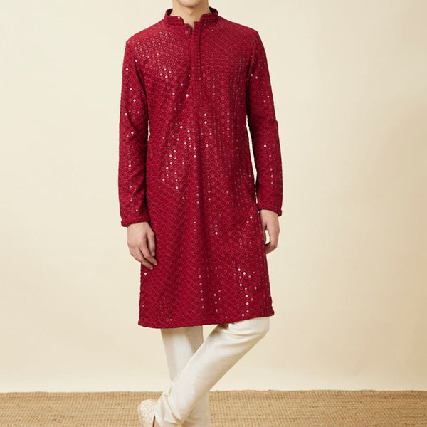Manyavar Floral Chikankari Embroidered Kurta With Pyjamas - Distacart