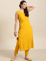 Thumbnail for Sangria Women Yellow Solid Straight Kurta - Distacart