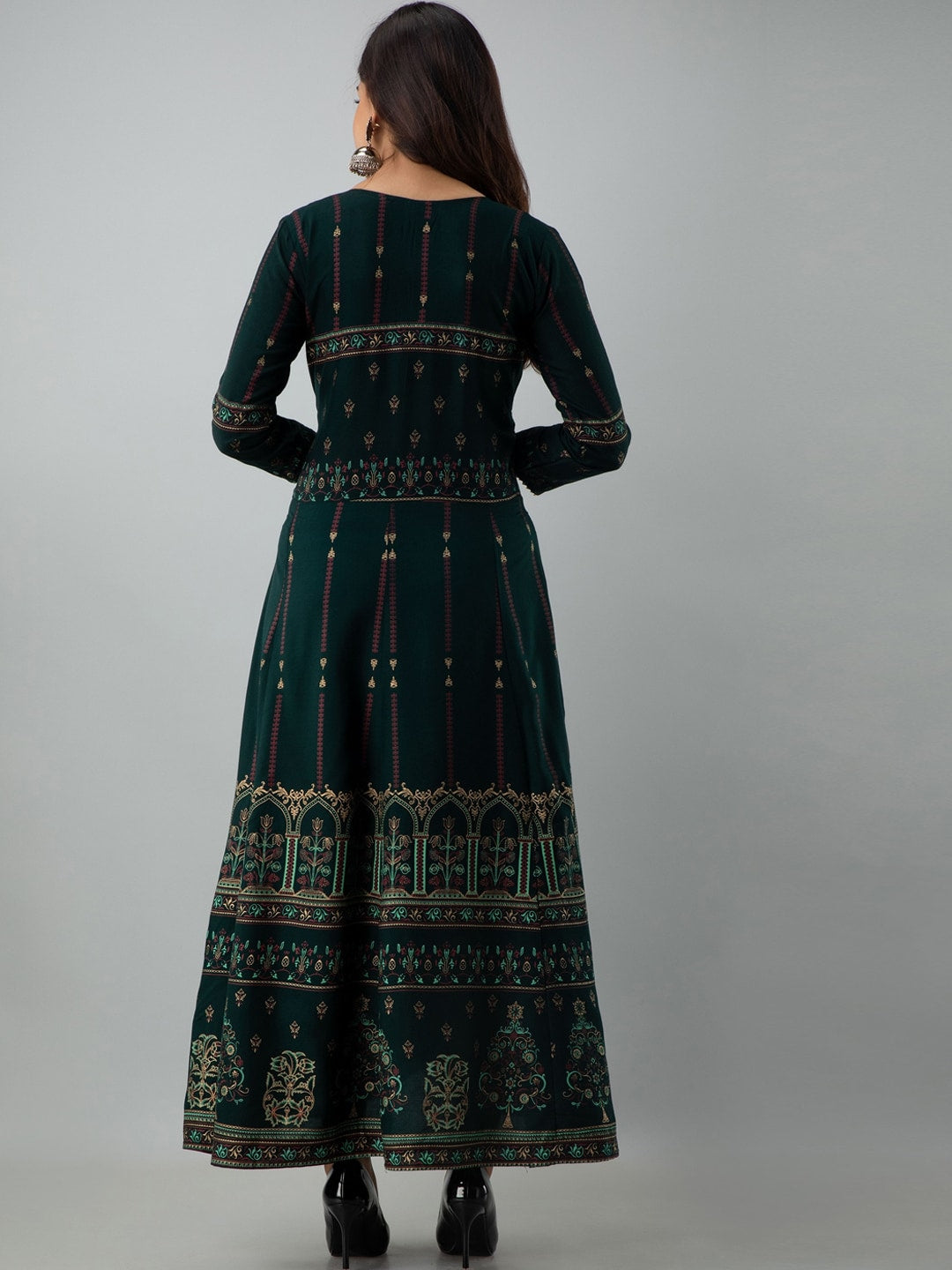 Kalini Women Green & Yellow Ethnic Motifs Printed Thread Work Anarkali Kurta - Distacart