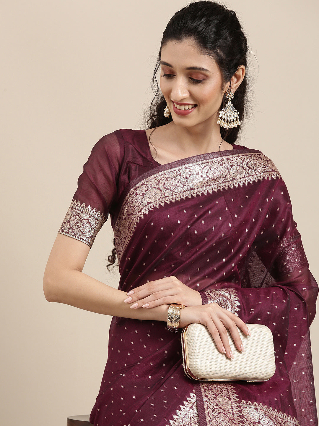 Saree Mall Maroon Woven Design Zari Silk Blend Banarasi Saree - Distacart