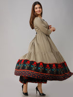 Thumbnail for Kalini Women Gunmetal-Toned Floral Thread Work Kurta - Distacart