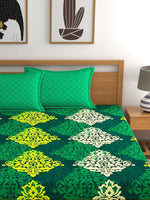 Thumbnail for My Room Green & Yellow Ethnic Motifs 140 TC Super King Bedsheet with 2 Pillow Covers - Distacart
