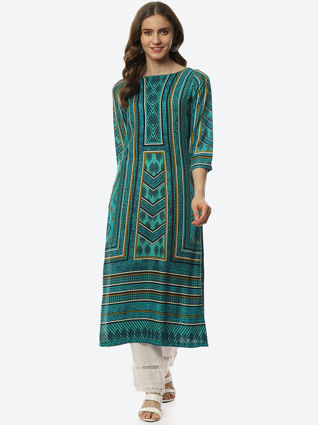 Biba Women Green & Black Printed Straight Kurta - Distacart