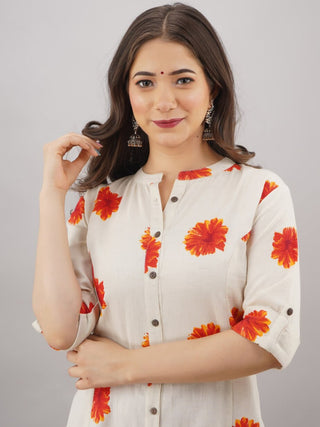 Kalini Women Beige Floral Printed Thread Work Floral Kurta - Distacart