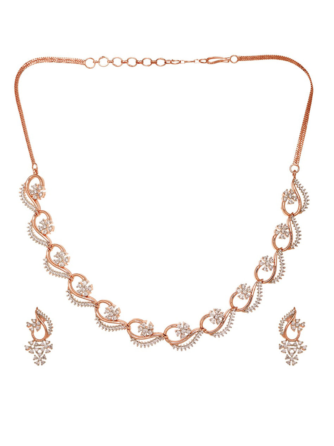 Saraf RS Jewellery Rose Gold-Plated White AD-Studded Jewellery Set - Distacart
