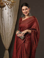 Thumbnail for Saree Mall Maroon Woven Design Zari Silk Blend Banarasi Sarees - Distacart