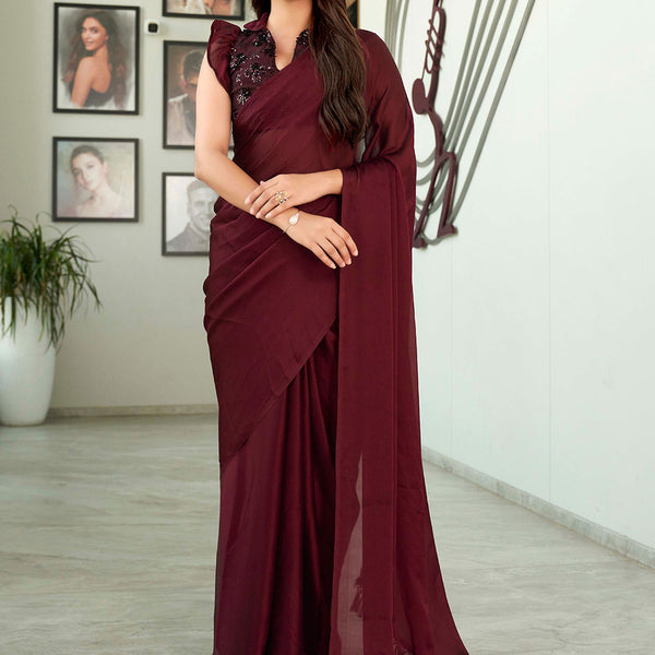 Tikhi Imli Solid Satin Saree - Distacart