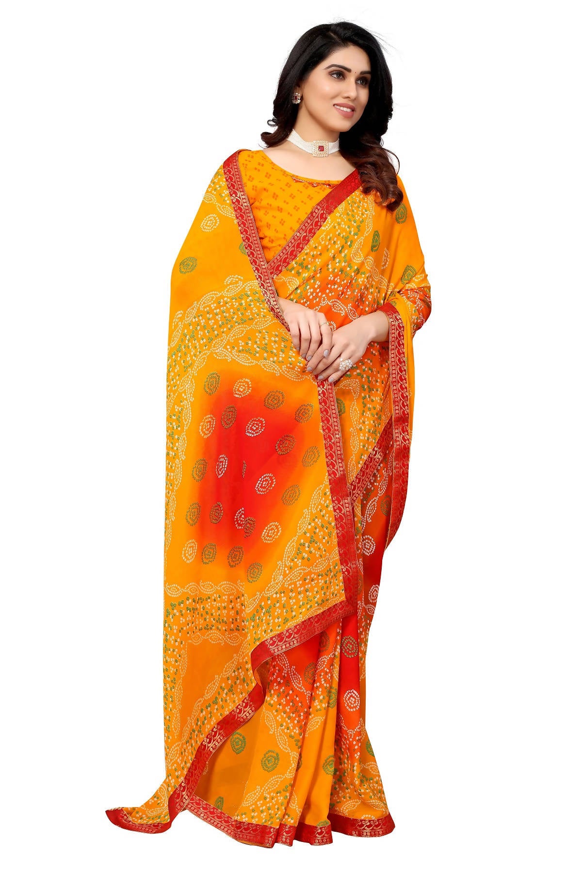 Vamika Ethnic Fire Yellow Printed With Lace Saree - Distacart