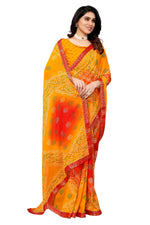 Thumbnail for Vamika Ethnic Fire Yellow Printed With Lace Saree - Distacart