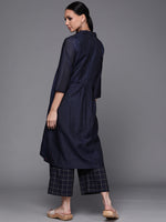 Thumbnail for Biba Women Navy Blue & Beige Layered Pure Cotton Kurta with Trousers - Distacart
