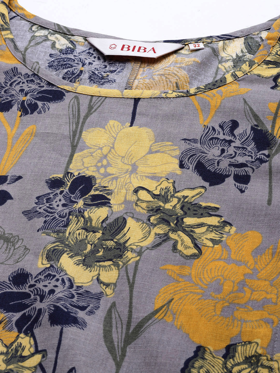 Biba Women Lavender & Mustard Yellow Floral Printed Floral Kurta - Distacart