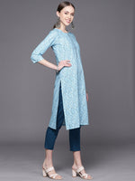 Thumbnail for Biba Women Blue Ethnic Motifs Printed Pure Cotton Kurta with Trousers & Dupatta - Distacart