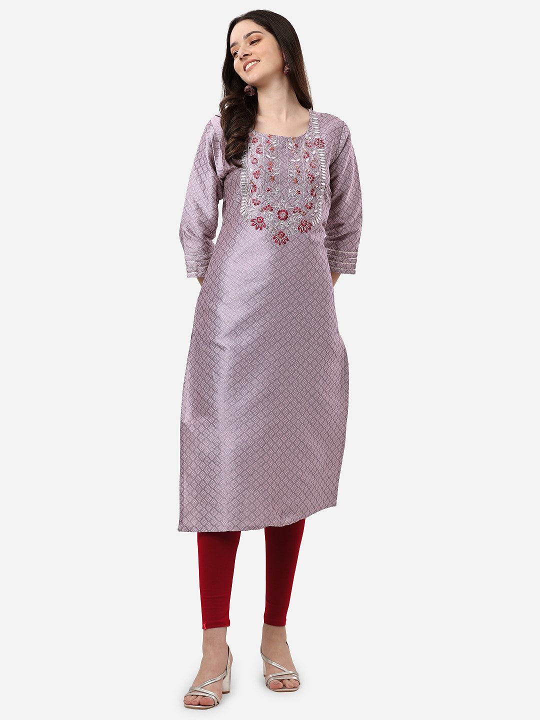 HERE&NOW Floral Embroidered Straight Regular Kurta - Distacart