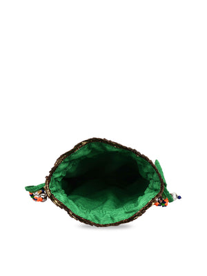 Anekaant Green & Red Embroidered Potli Clutch - Distacart