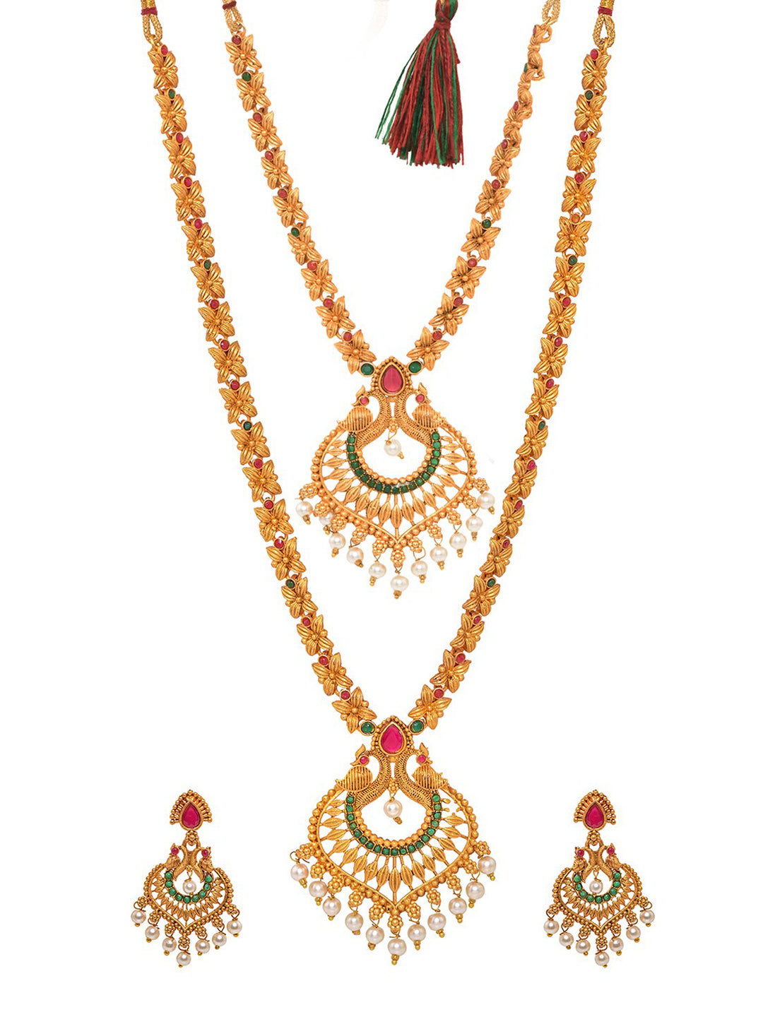Saraf RS Jewellery Gold-Plated Red & Green Bridal Temple Jewellery Set - Distacart