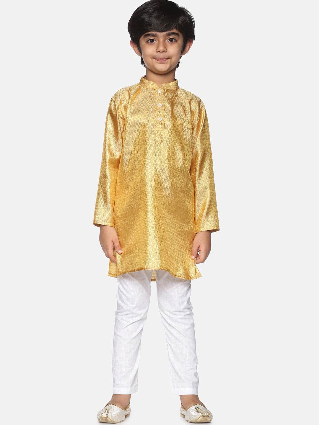 Sethukrishna Boys Gold-Coloured & White Kurta with Pyjamas - Distacart