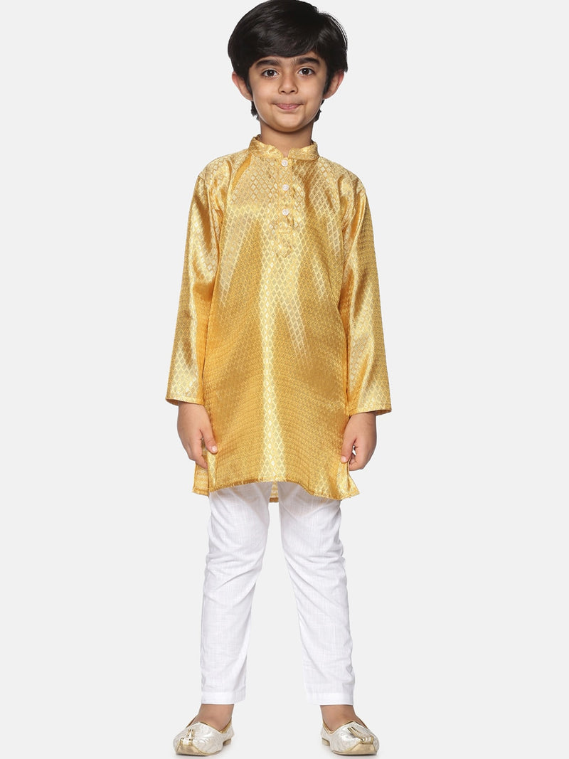 Sethukrishna Boys Gold-Coloured &amp; White Kurta with Pyjamas - Distacart
