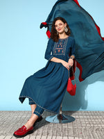 Thumbnail for Sangria Ethnic Motifs Yoke Design Pleated Sequinned Kurta with Trousers & Dupatta - Distacart