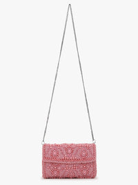 Thumbnail for Anekaant Pink Embellished Foldover Clutch - Distacart