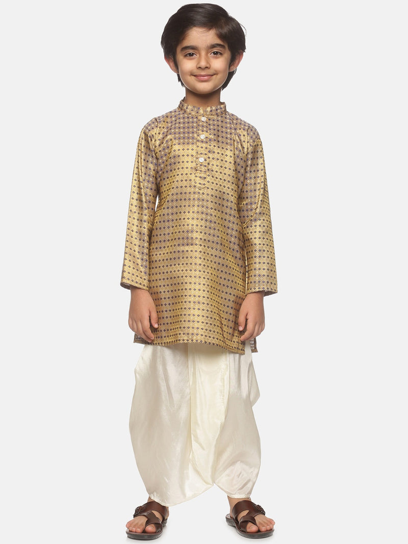 Sethukrishna Boys Gold-Toned Ethnic Motifs Printed Kurta with Dhoti Pants - Distacart