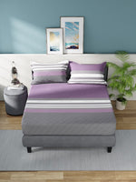 Thumbnail for Nautica Bradford Purple & Grey Striped 160 TC Pure Cotton King Bedsheet & 2 Pillow Covers - Distacart