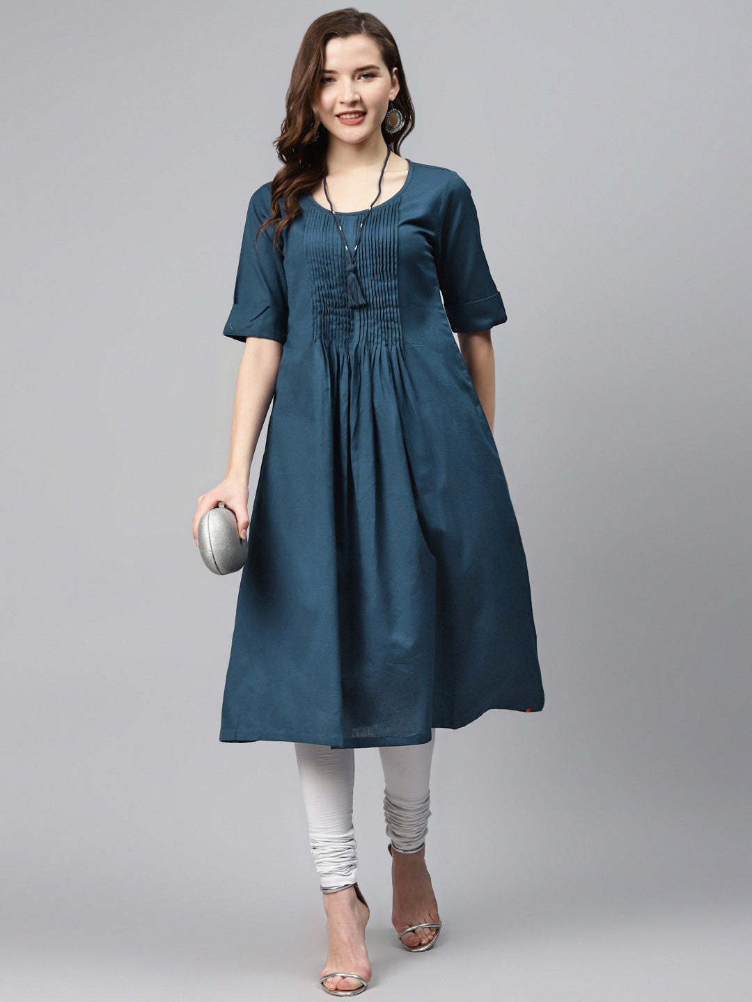 Biba Women Teal Blue Solid A-Line Kurta - Distacart