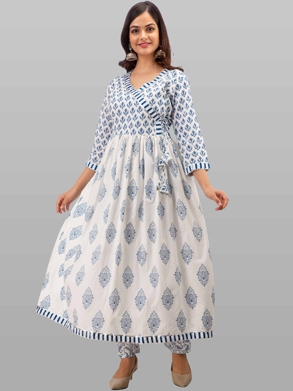 Kalini Women White Floral Printed Pure Cotton Kurta with Trousers & With Dupatta - Distacart