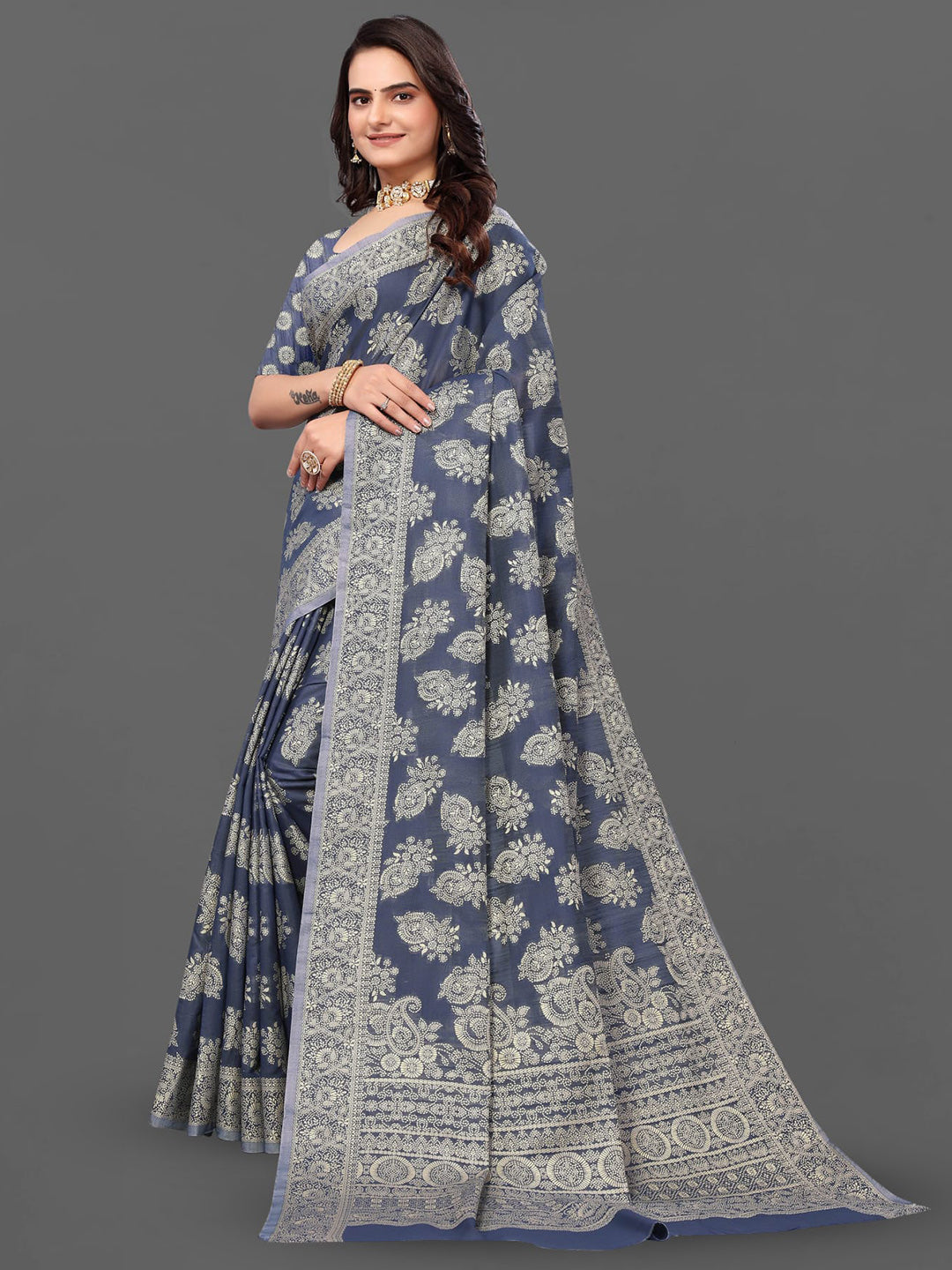 Kalini Lucknowi Chikankari Linen Cotton Paithani Saree - Distacart