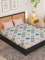 Thumbnail for Story@home White & Peach-Coloured 180 TC Queen Bedsheet With 2 Pillow Covers - Distacart