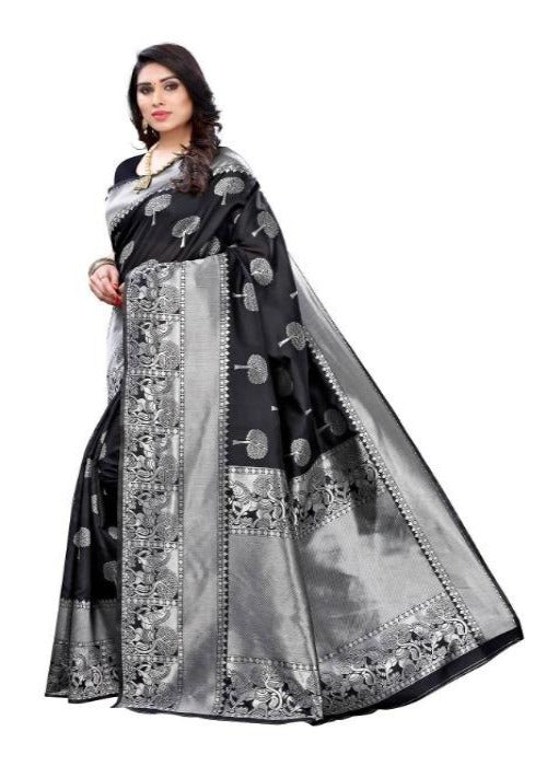 Vamika Banarasi Jacquard Weaving Black Saree (AMEE BLACK) - Distacart