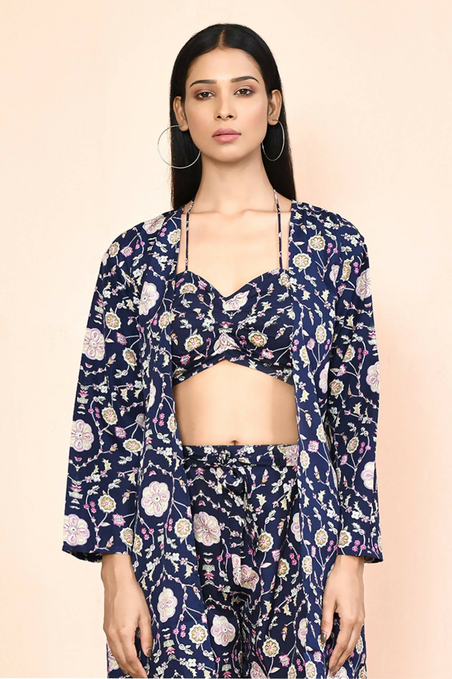Navy Blue Platinum Creap Printed Co-Sets - Femella - Distacart