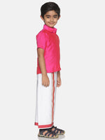 Thumbnail for Sethukrishna Pink & White Solid Shirt and Veshti Set - Distacart