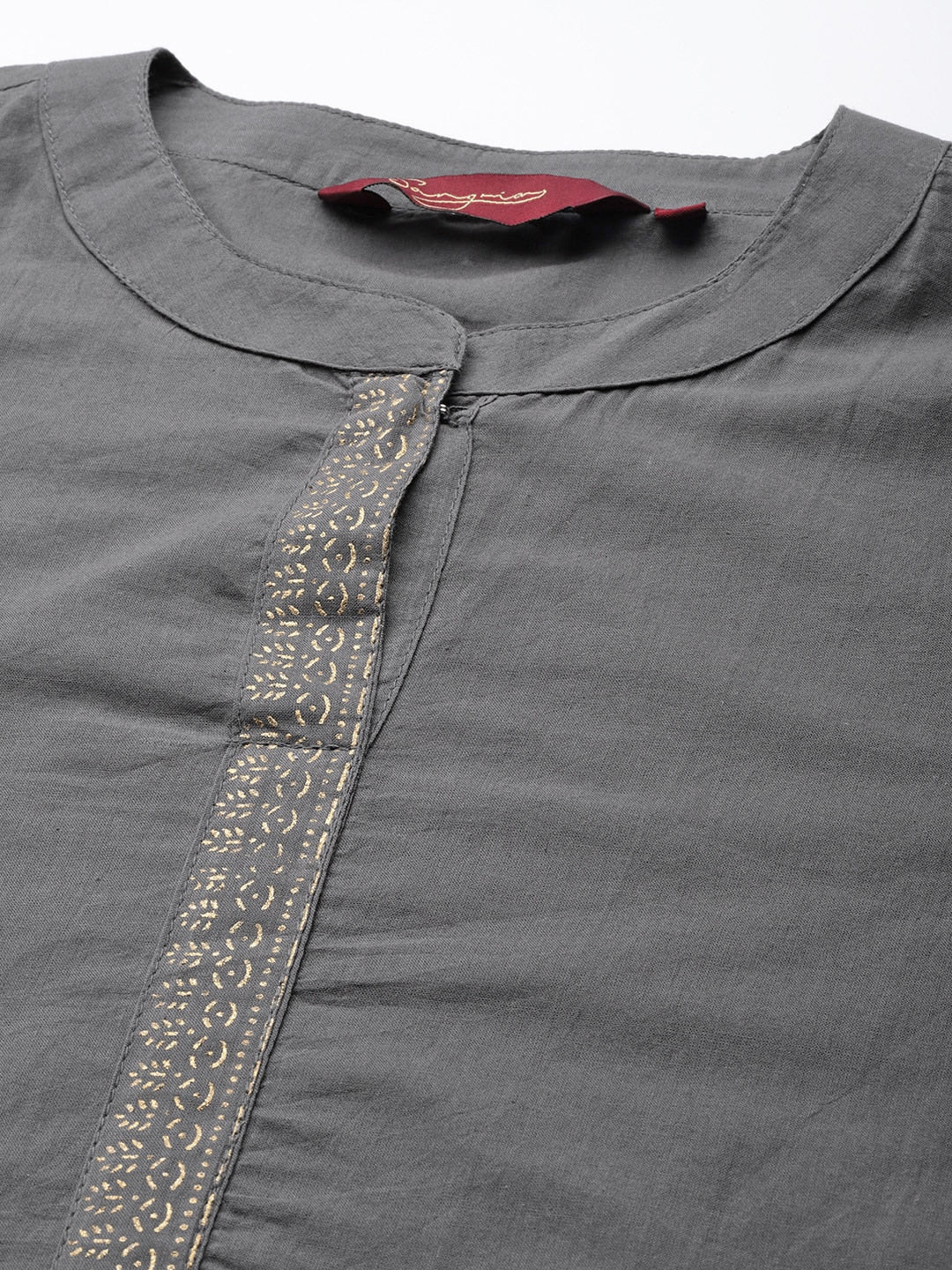 Sangria Women Charcoal Grey Pure Cotton Solid Kurta with Cropped Trousers - Distacart