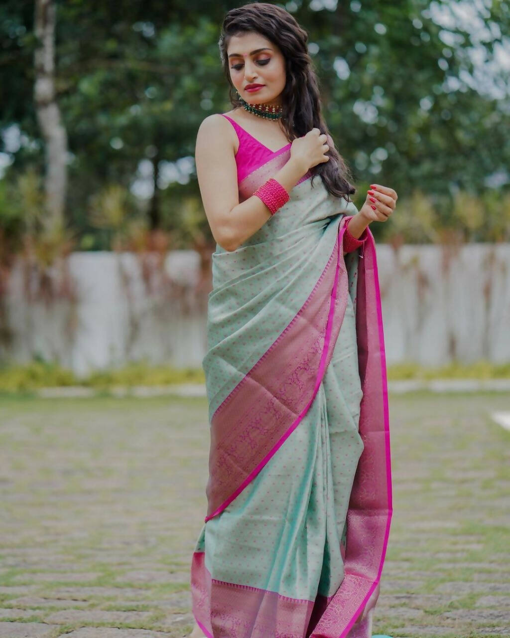 DEIANA'S Beautiful Golden Jari with New Design Soft Lichi Silk Saree - Sky - Distacart