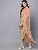 Thumbnail for HERE&NOW Women Mustard Yellow Floral Printed Pure Cotton Kurta Set - Distacart