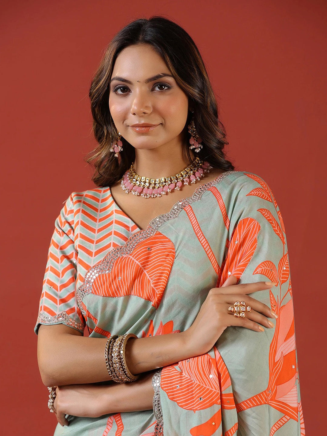 Sangria Sea Green Floral Printed Zari Saree - Distacart