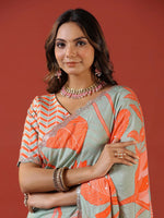 Thumbnail for Sangria Sea Green Floral Printed Zari Saree - Distacart