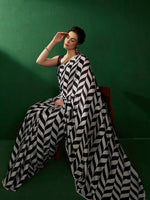 Thumbnail for Sangria Striped Embellished Beads and Stones Sarees - Distacart