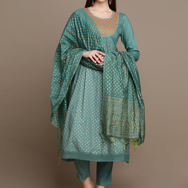 HERE&NOW Ethnic Motifs Embroidered Kurta with Trousers & Dupatta - Distacart