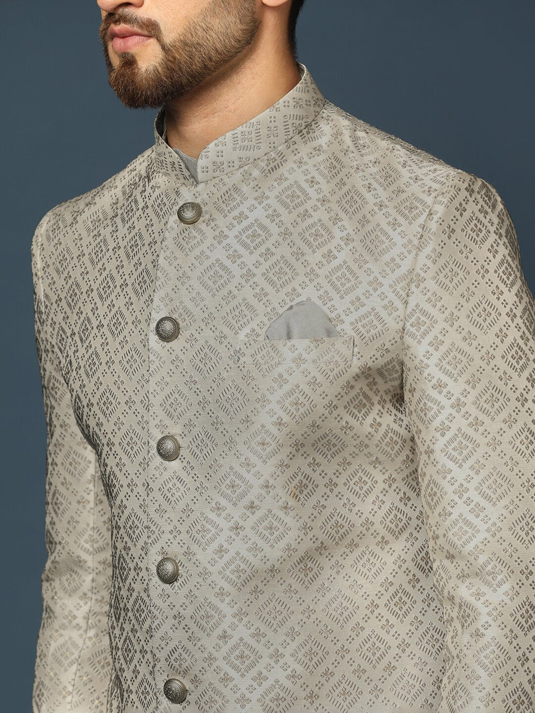 KISAH Woven-Design Cotton Sherwani Set - Distacart