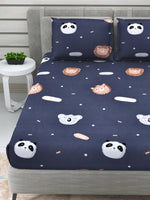 Thumbnail for DREAM WEAVERZ Navy Blue & White Conversational Glazed Cotton 220 TC King Bedsheet with 2 Pillow Covers - Distacart
