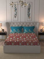 Thumbnail for MYTRIDENT Maroon White Floral Pure Cotton 144 TC Queen Bedsheet With 2 Pillow Covers - Distacart