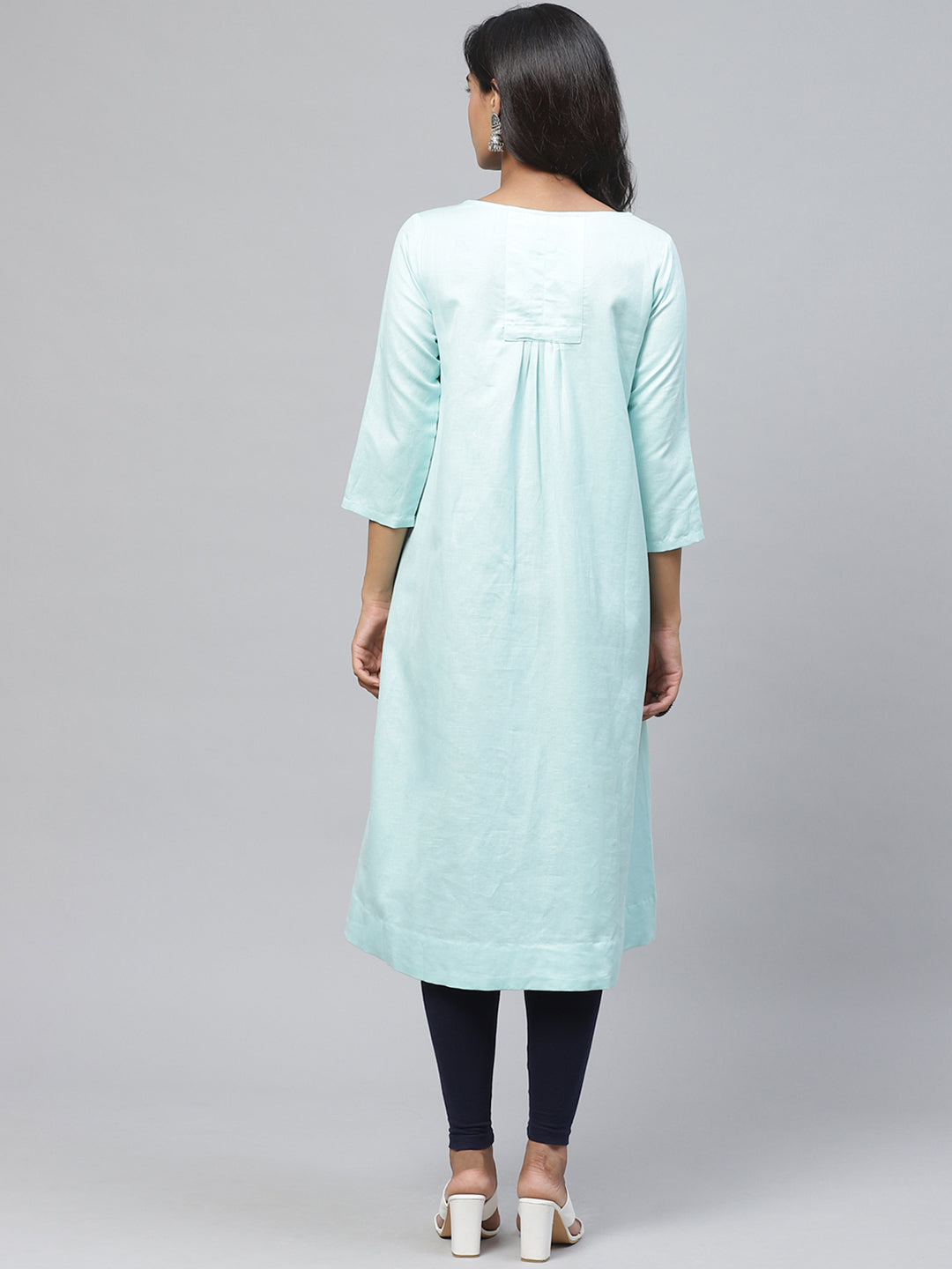 Biba Women Blue Solid A-Line Kurta - Distacart
