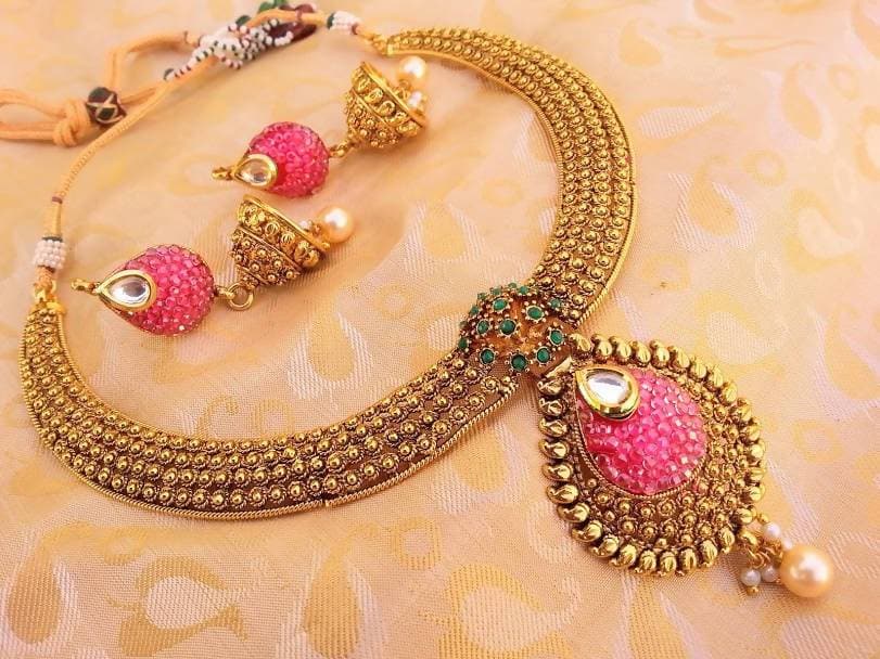 Multicolor Antique Jhumka Necklace Set