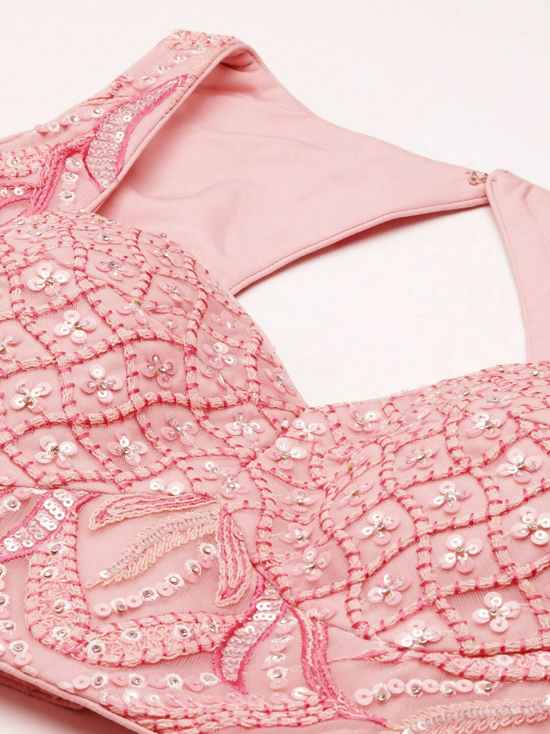 House of Panchhi Coral Pink Net Sequins and Zarkan embroidery Lehenga choli & Dupatta - Distacart