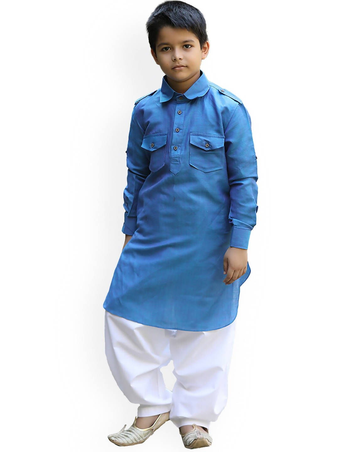 Manyavar Boys Blue Solid Cotton Blend Kurta Set - Distacart