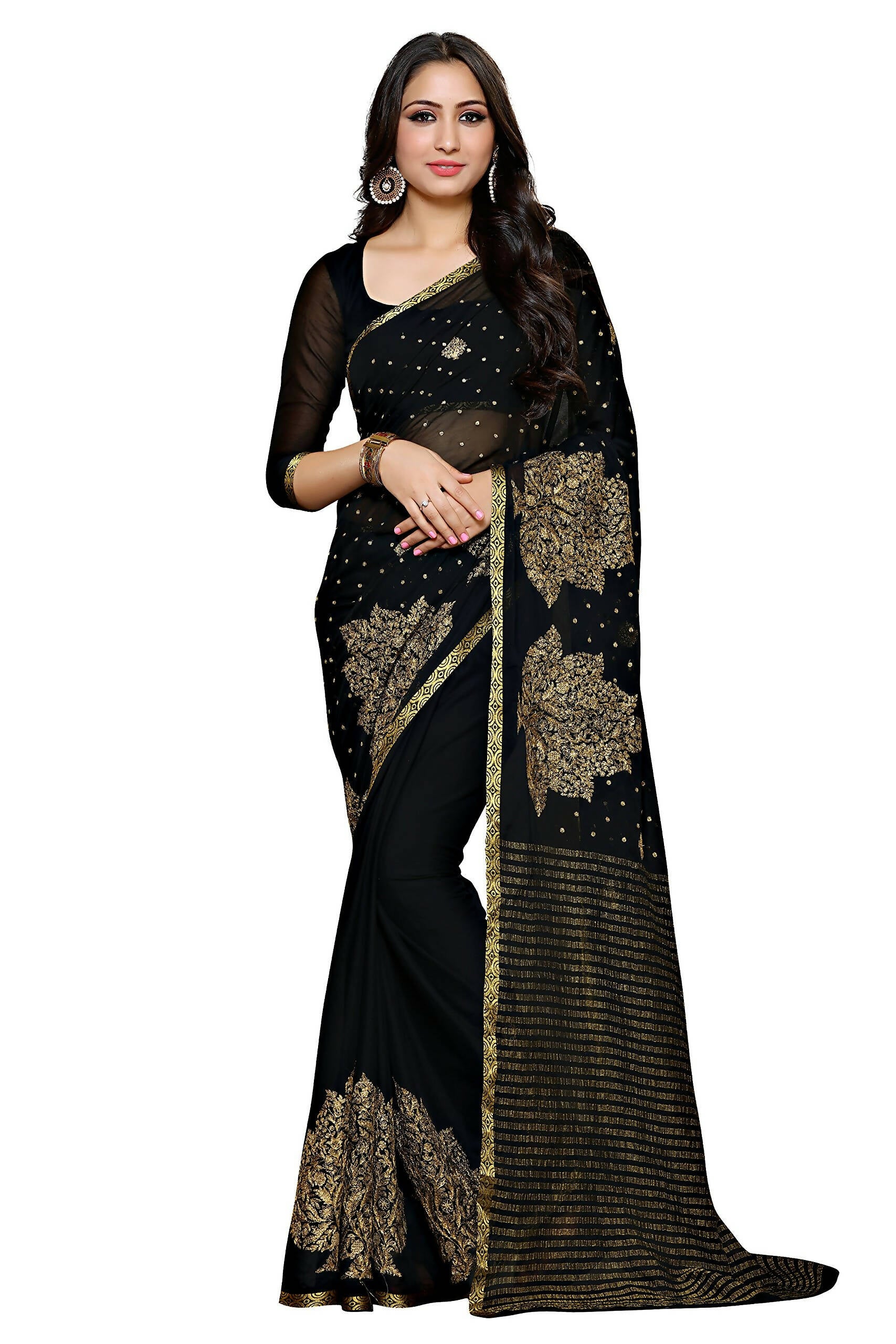 Mimosa Women's Banarasi Chiffon Black Saree - Distacart