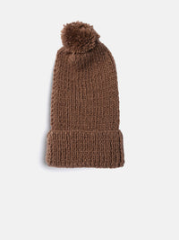 Thumbnail for Chutput Kids Woollen Hand Knitted Pom Pom Detailed Cap - Brown - Distacart