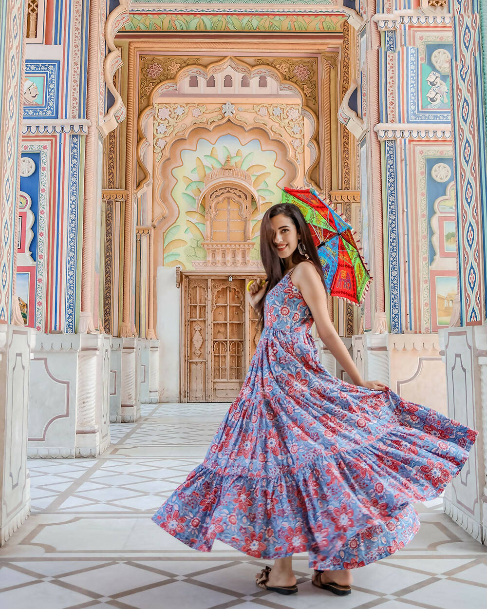 Designer Partywear Printed Blue Pure Maslin Gown - Anbazaar - Distacart